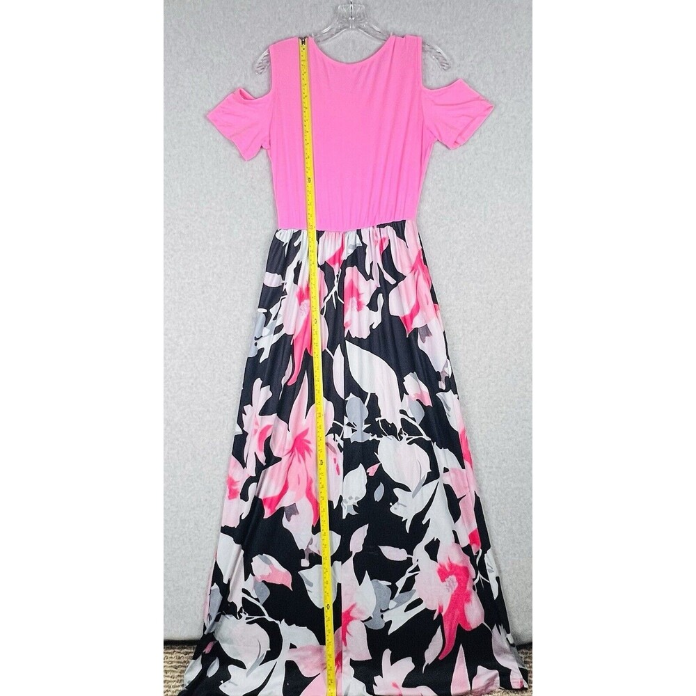 Kancystore Maxi Dress Womens Small Pink Black Floral Cold Shoulder Boho Summer - Picture 12 of 15